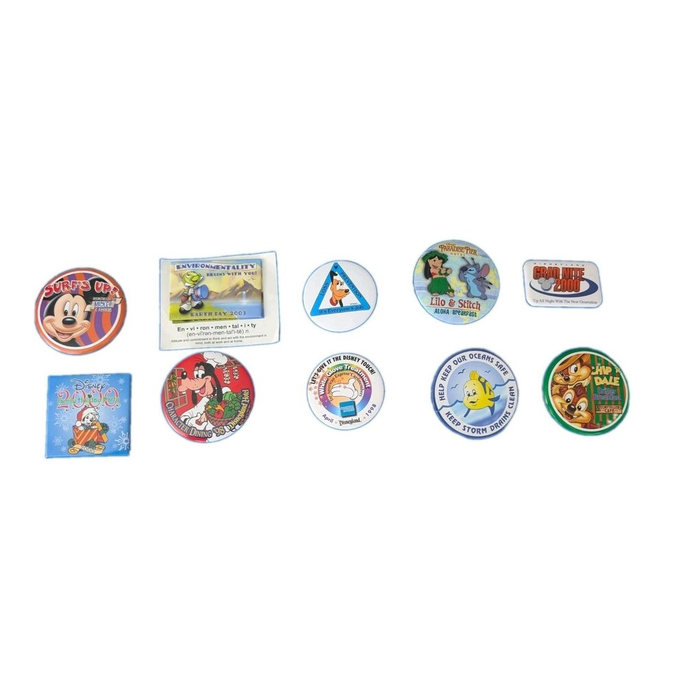 Vintage Walt Disney Lot Of 10 Disneyland Button Pins 90’s Early 00’s